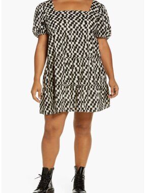 BP. Nordstrom Black White Checkered Square Neck Shift Dress Size XL